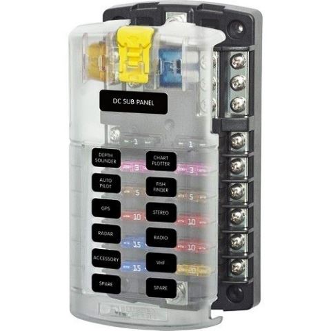 Blue Sea Systems ST Blade Fuse Block with Negative Bus - 12 Circuit - Houseboatparts.com