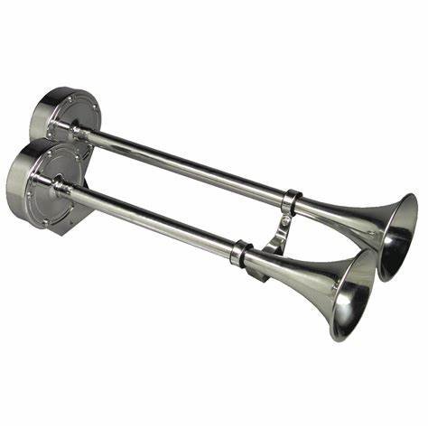 Deluxe Dual Trumpet Horn (Stainless) - Houseboatparts.com