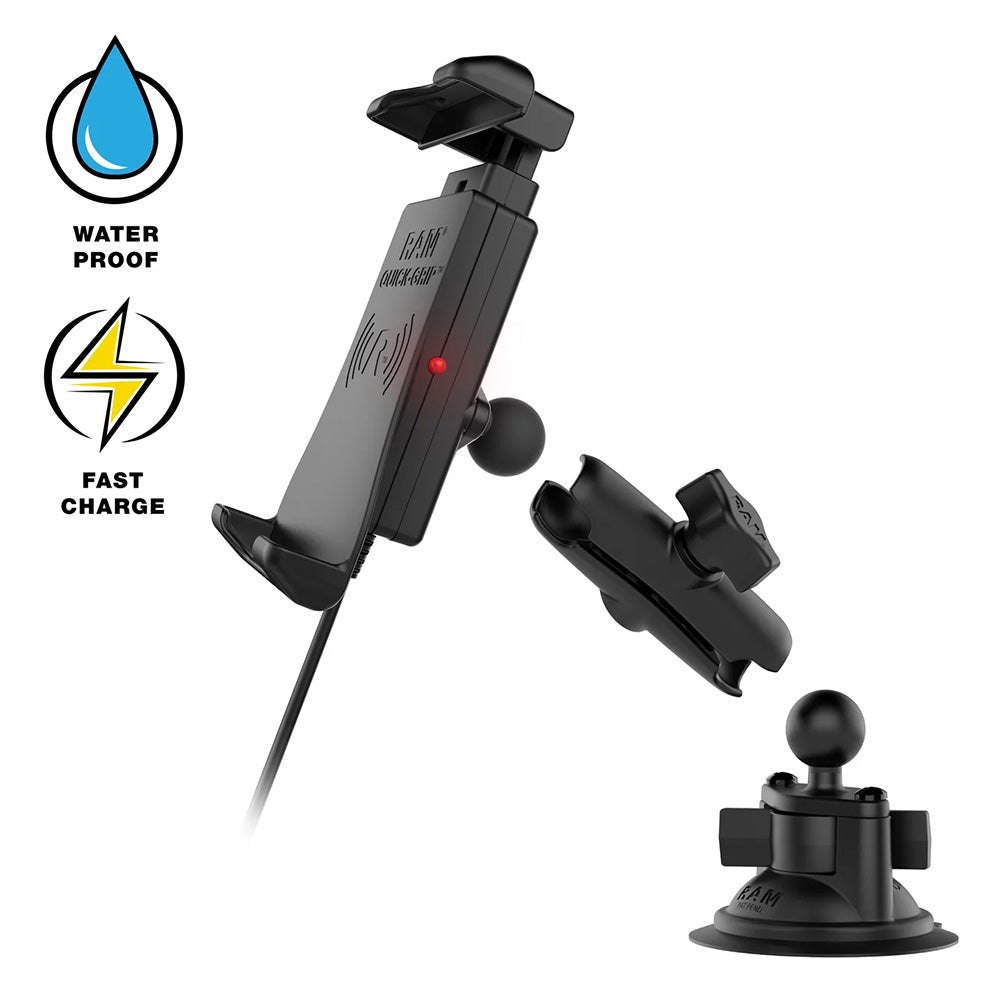 RAM Mount Quick-Grip 15W Waterproof Wireless Charging Suction Cup Mount [RAM-B-166-UN14W-1] - Houseboatparts.com