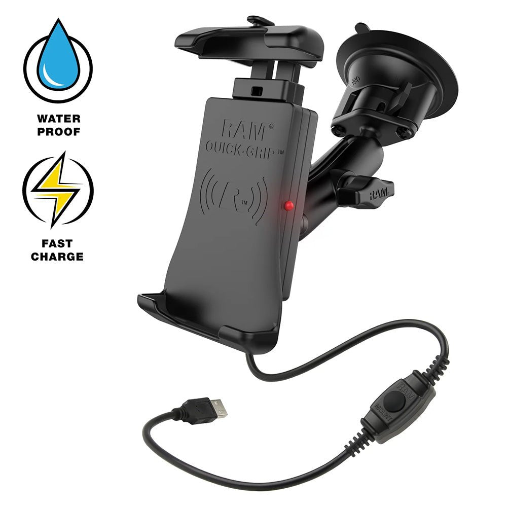RAM Mount Quick-Grip 15W Waterproof Wireless Charging Suction Cup Mount [RAM-B-166-UN14W-1] - Houseboatparts.com
