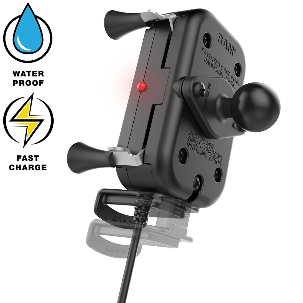 RAM Mount Tough-Charge 15W Waterproof Wireless Charging Motorcycle Mount [RAM-B-149Z-A-UN12W-V7M-1] - Houseboatparts.com