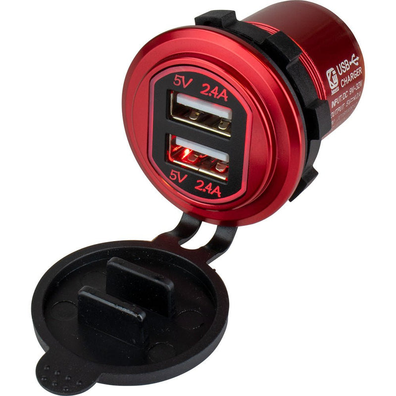 Sea-Dog Round Red Dual USB Charger w/1 Quick Charge Port + [426504-1] - Houseboatparts.com