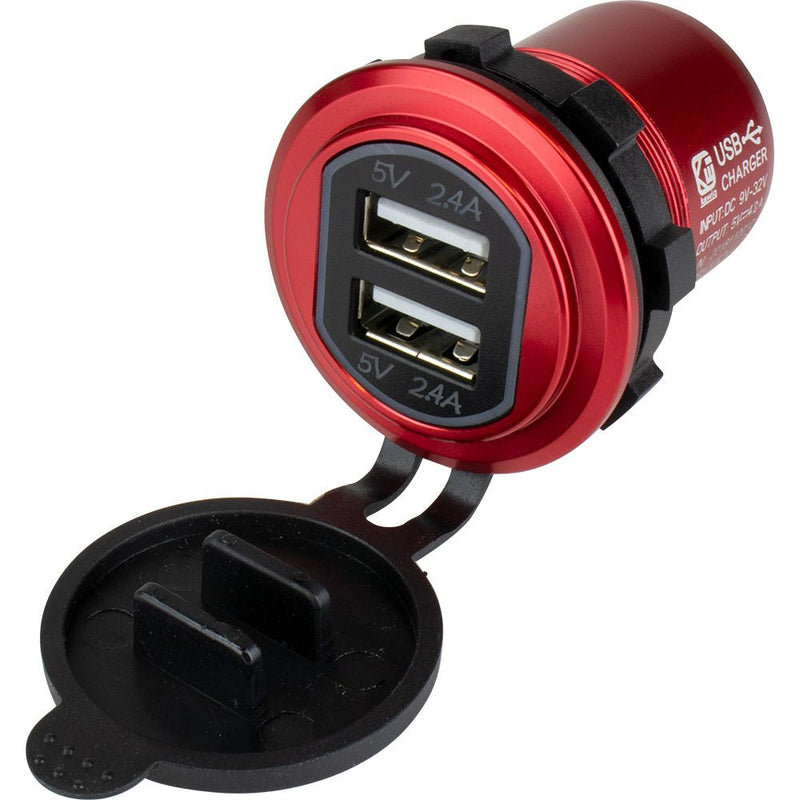 Sea-Dog Round Red Dual USB Charger w/1 Quick Charge Port + [426504-1] - Houseboatparts.com