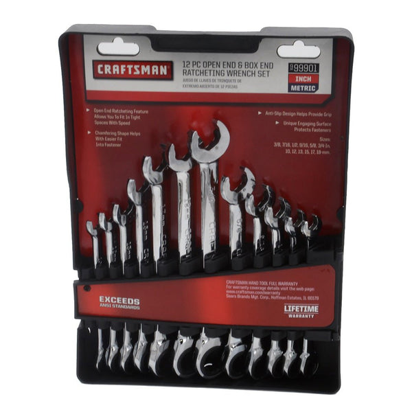 CRAFTSMAN 12-Piece Open End Box End Ratcheting Wrench Set - Metric SAE [99901] - Houseboatparts.com