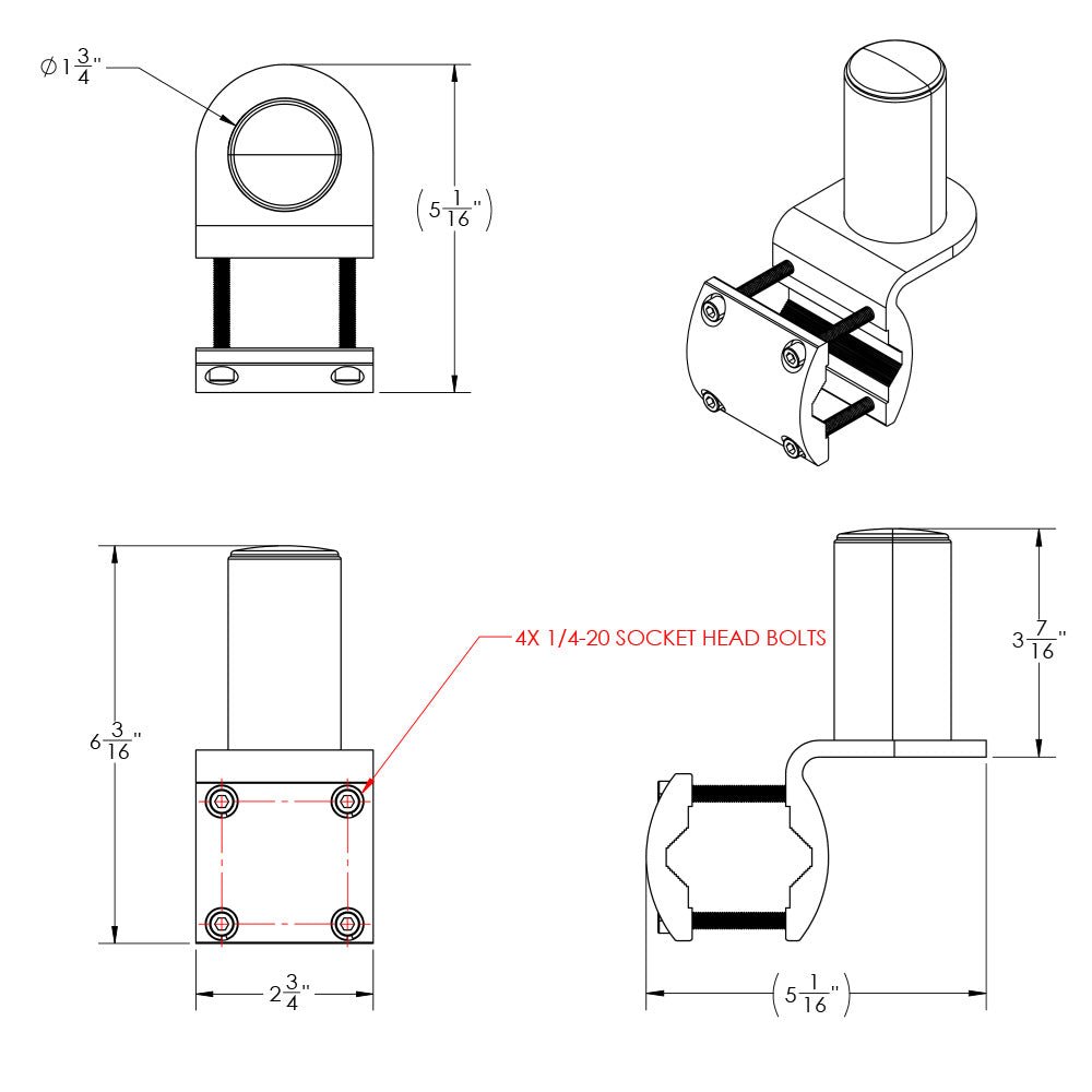 TACO ShadeFin Mini Square Tube Rail Mount [T10-4000-9] - Houseboatparts.com