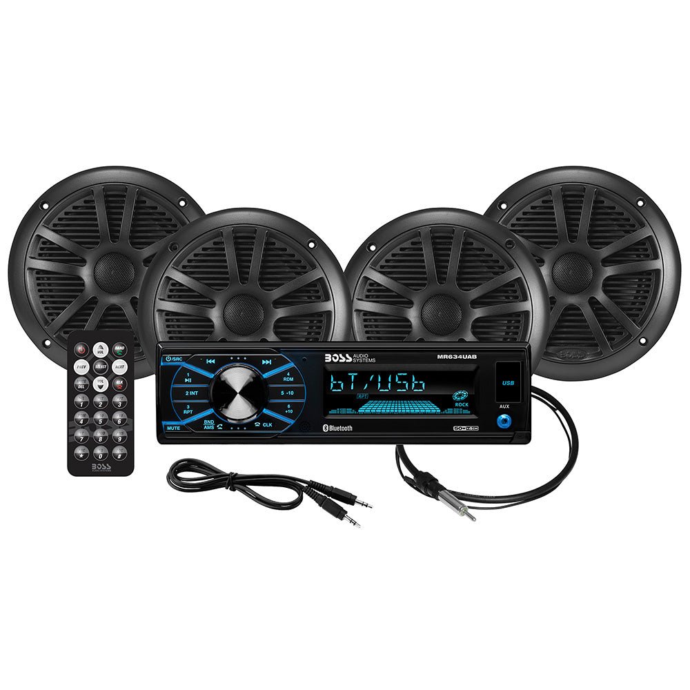 Boss Audio MCBK634B.64 Kit w/MR634UAB, 4 MR6B Speakers, MRANT10 Antenna [MCBK634B.64] - Houseboatparts.com