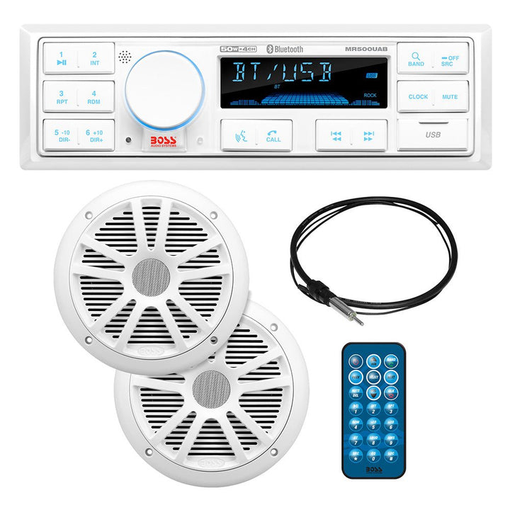 Boss Audio MCK500WB.6 Kit w/MR500UAB, 2 MR6W Speakers, MRANT10 Antenna, White Remote [MCK500WB.6] - Houseboatparts.com