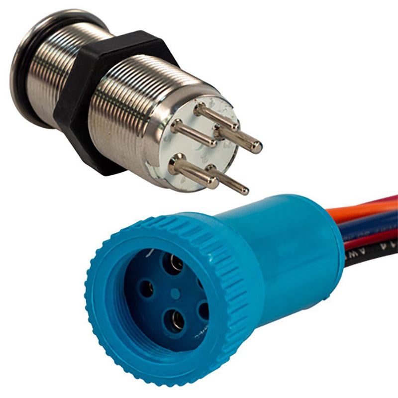 Bluewater 19mm Push Button Switch - Off/On Contact - Blue/Red LED - 1' Lead [9057-1113-1] - Houseboatparts.com