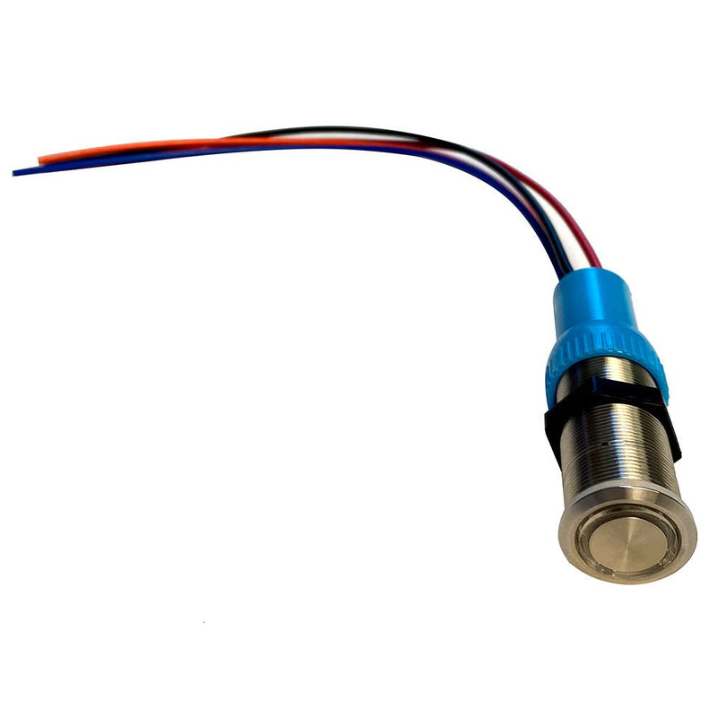 Bluewater 19mm Push Button Switch - Off/(On) Momentary Contact - Blue/Red LED - 1' Lead [9057-2113-1] - Houseboatparts.com