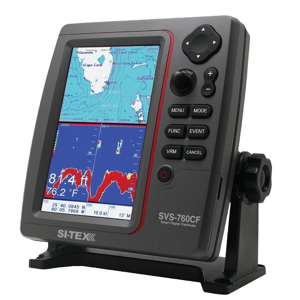 SI-TEX GPS Dual Frequency 600W Sonar System - 7 Color LCD w/Internal External GPS Antenna C-MAP 4D Card [SVS-760CF+] - Houseboatparts.com