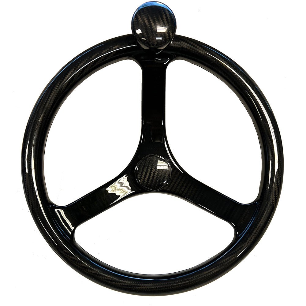 Schmitt Marine Carbon Fiber Primus Wheel w/Knob 13.5" w/Sanntoprene Finger Grip 3/4" Tapered Shaft w/CF Nut [7461321FGK-CFN] - Houseboatparts.com