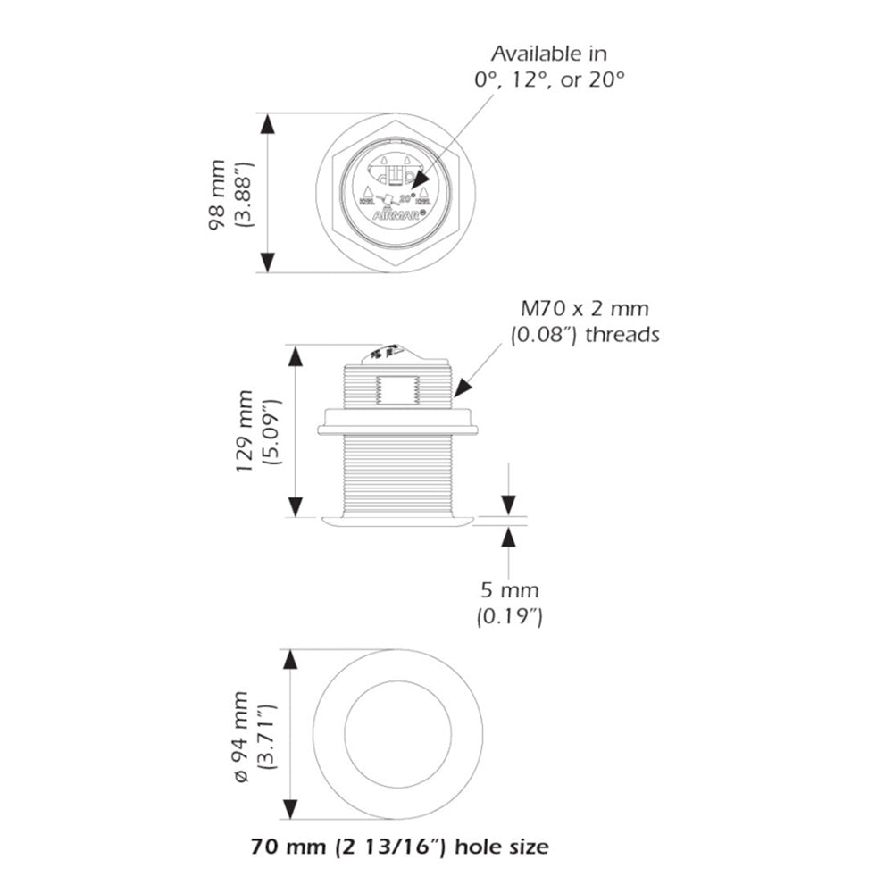 Airmar B75HW High Wide Chirp Transducer - 12 Degree Deadrise, 600W Thru Hull [B75C-12-HW-MM] - Houseboatparts.com