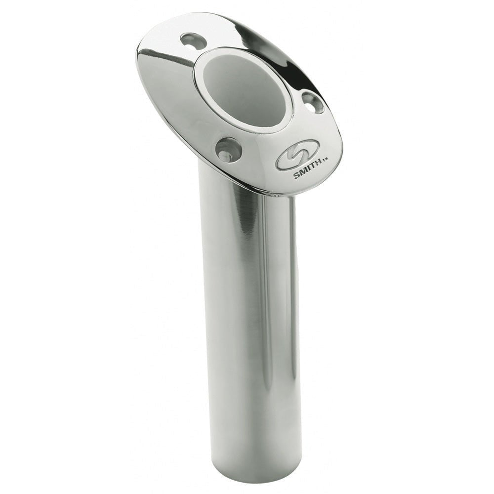 C.E. Smith Flush Mount Rod Holder - 30 Degree 9" Depth - Stainless Steel - Cast Bottom - White Vinyl Liner [53672CA] - Houseboatparts.com