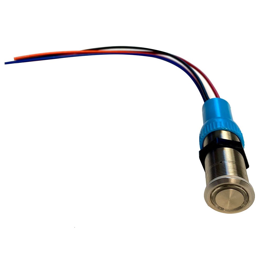 Bluewater 19mm Push Button Switch - Off/(On) Momentary Contact - Blue/Red LED - 4' Lead [9057-2113-4] - Houseboatparts.com