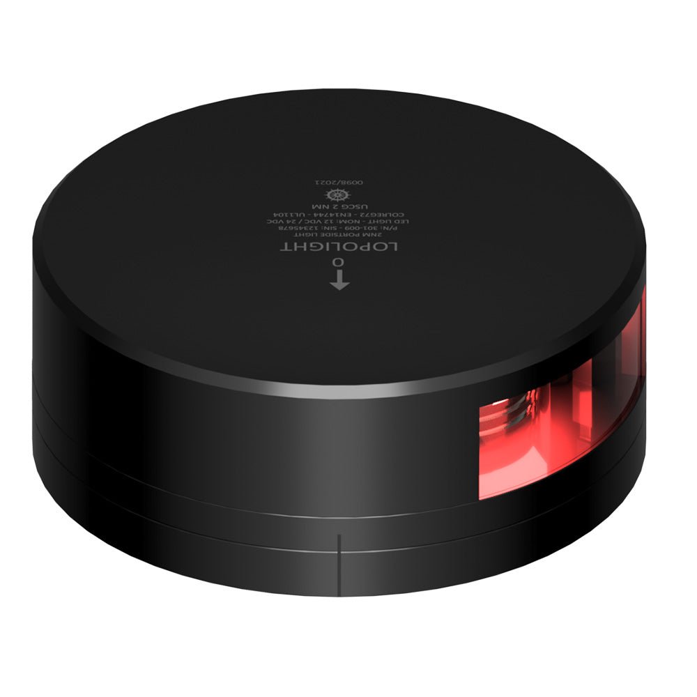 Lopolight Red Port Light - 2NM - Black Housing w/FB Base [301-009-FB-B] - Houseboatparts.com