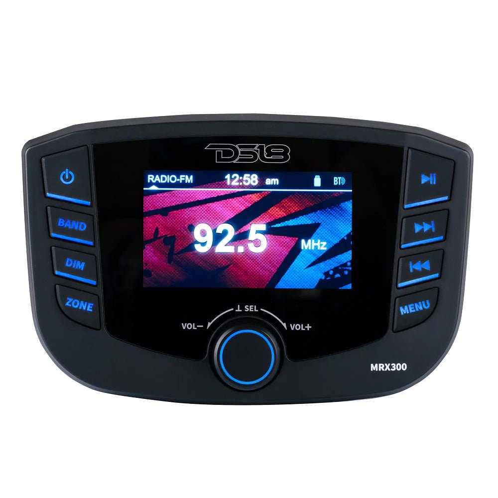 DS18 Marine Headunit TFT Screen - 3 Zones - 4V Output - Bluetooth - RDS 4x50 Watts [MRX300] - Houseboatparts.com