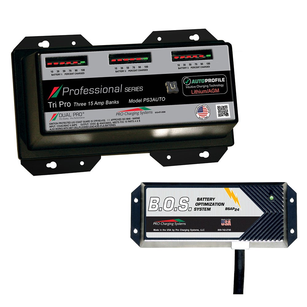Dual Pro PS3 Auto 3 Bank Battery Charger w/3 Bank B.O.S. [PS3AUTO/BOS12V3] - Houseboatparts.com