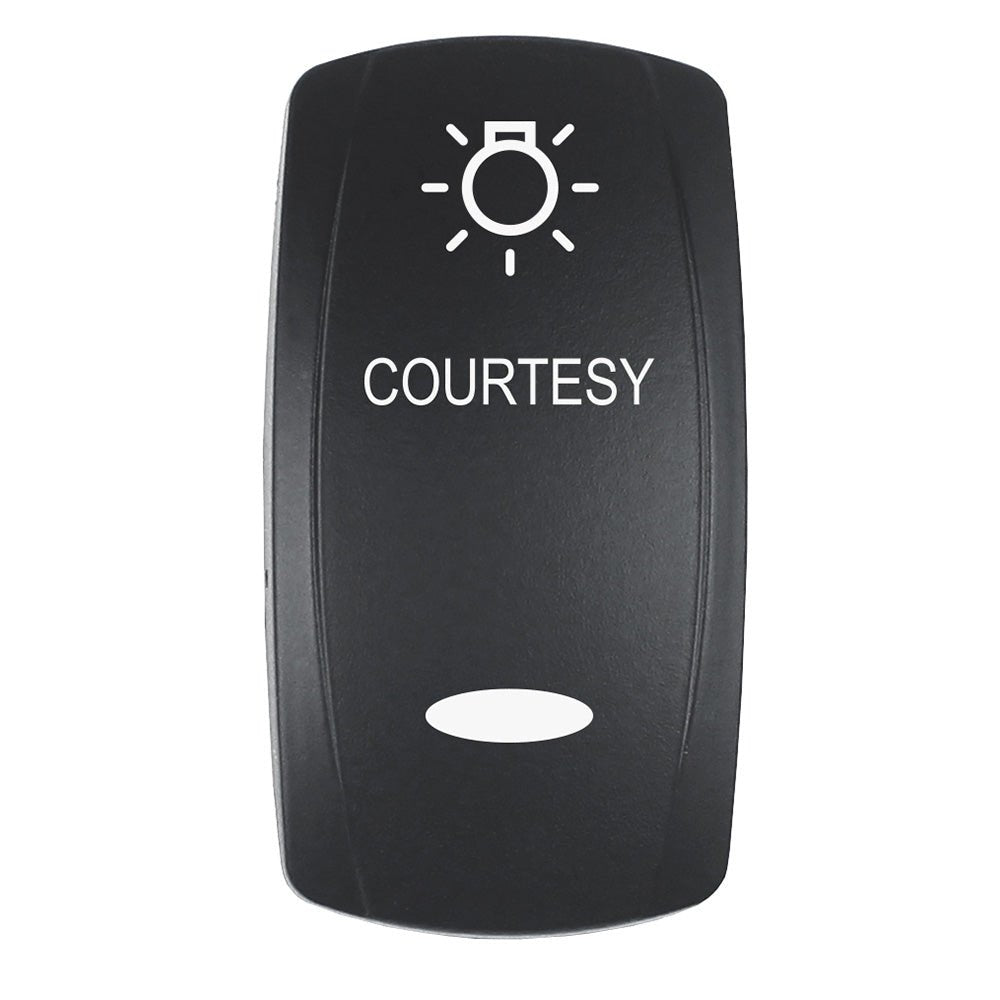 Pacer Actuator - 'COURTESY' f/V Series Contura Switches - Black - Laser Etched (Top/Bottom Light) [EV2LE - CTSY] - Houseboatparts.com