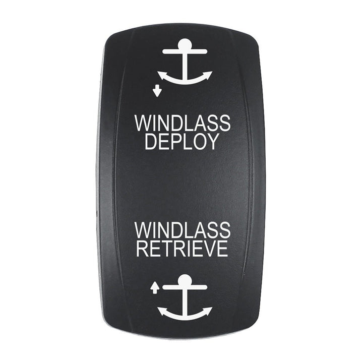Pacer Actuator - 'WINDLASS DPLY/RTRV' f/V Series Contura Switches - Black - Laser Etched (Top/Bottom Light) [EV2LE - WND] - Houseboatparts.com