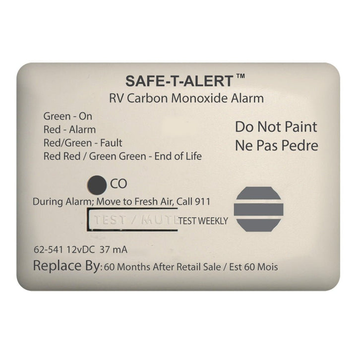 Safe - T - Alert 62 Series Carbon Monoxide Alarm - 12V - RV Surface Mount - White [62 - 541 - WT] - Houseboatparts.com