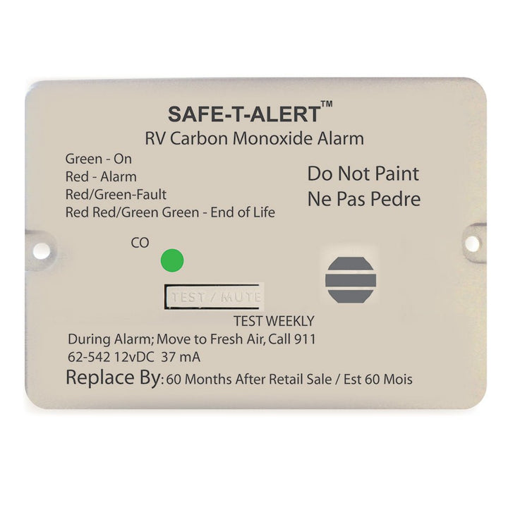 Safe - T - Alert 62 Series Carbon Monoxide Alarm - 12V - RV Flush Mount - White [62 - 542 - WT] - Houseboatparts.com