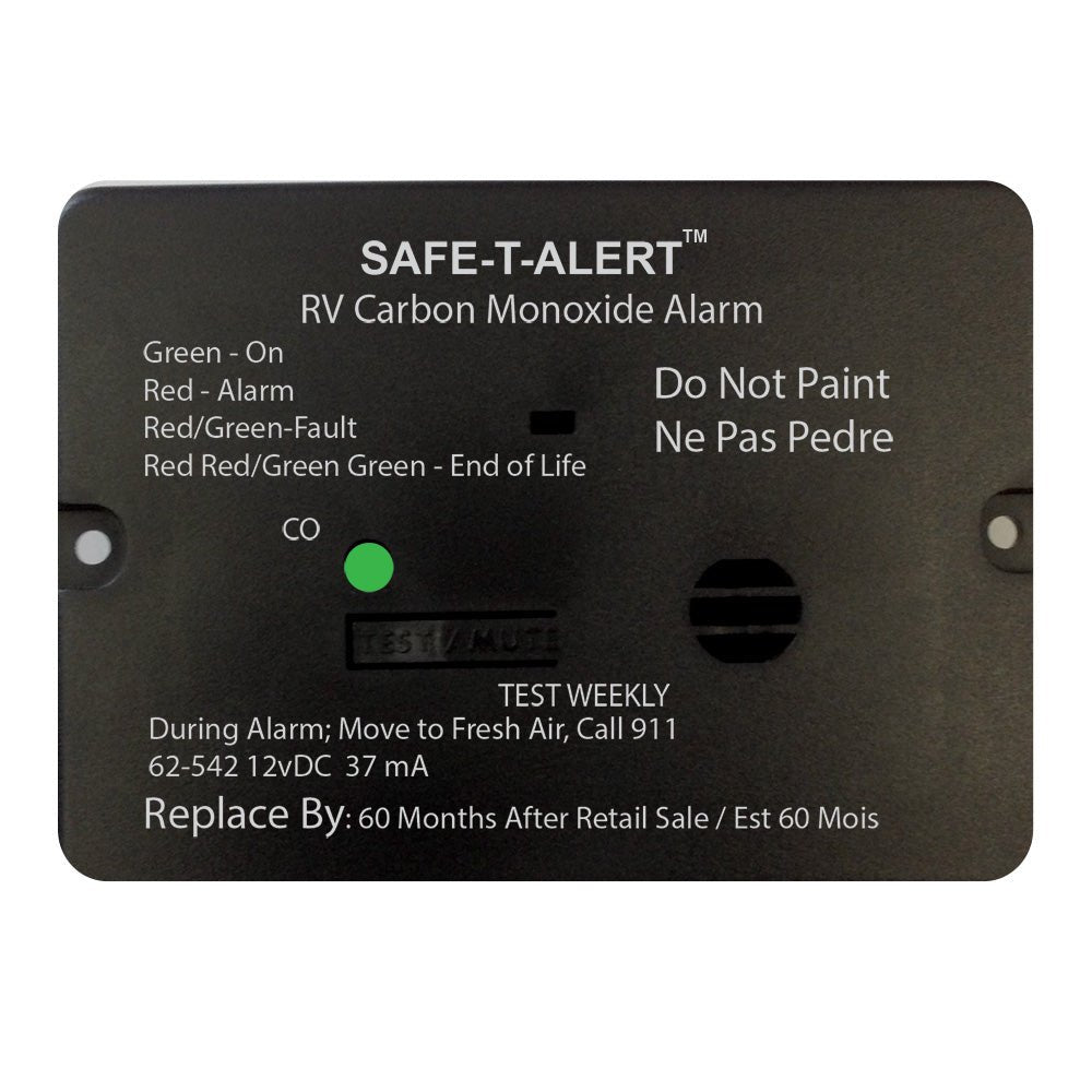 Safe - T - Alert 62 Series Carbon Monoxide Alarm - 12V - RV Flush Mount - Black [62 - 542 - BL] - Houseboatparts.com
