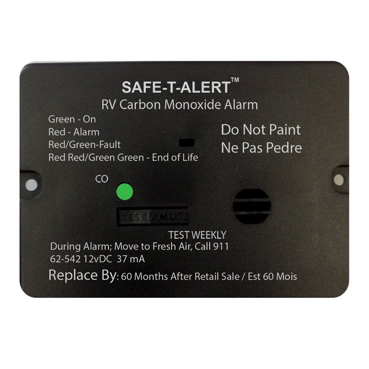 Safe - T - Alert 62 Series Carbon Monoxide Alarm - 12V - RV Flush Mount - Black [62 - 542 - BL] - Houseboatparts.com