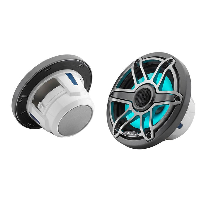 JL Audio M6 Series 6.5" Marine Coaxial Speakers w/Grey Metallic Sport Grille Transflective LED Lighting - M6 - 650X - S - GmTi - i [010 - 03092 - 00] - Houseboatparts.com