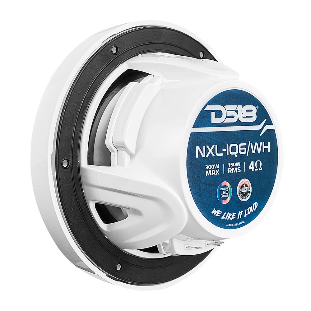 DS18 6.5" 2 - Way Coaxial Marine Speakers w/Digital LED Lights Bullet Tweeter - White - 150W, 4 - Ohm [NXL - IQ6/WH] - Houseboatparts.com