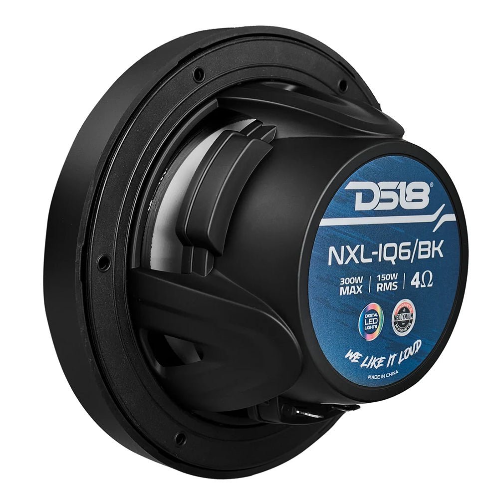 DS18 6.5" 2 - Way Coaxial Marine Speakers w/Digital LED Lights Bullet Tweeter - Black - 150W, 4 - Ohm [NXL - IQ6/BK] - Houseboatparts.com