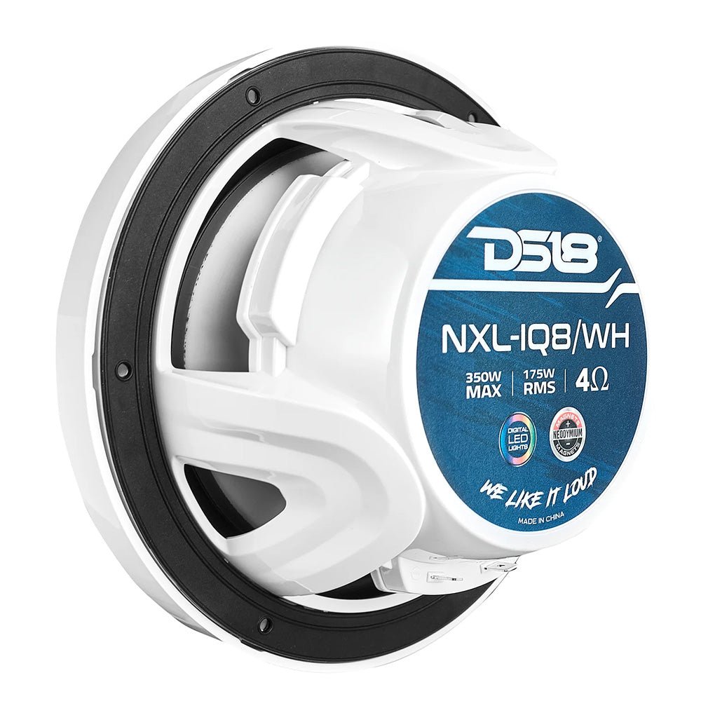 DS18 8" 2 - Way Coaxial Marine Speakers w/Digital LED Lights Bullet Tweeter - White - 175W, 4 - Ohm [NXL - IQ8/WH] - Houseboatparts.com