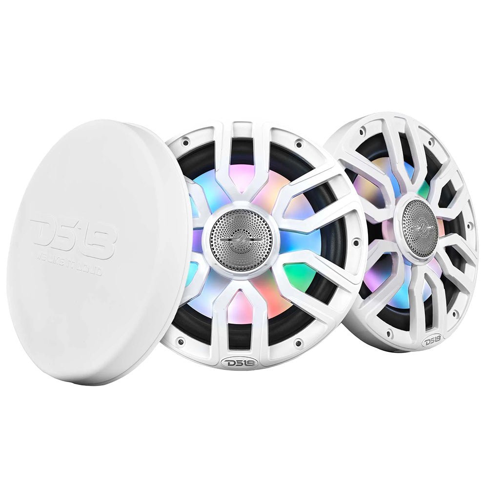 DS18 8" 2 - Way Coaxial Marine Speakers w/Digital LED Lights Bullet Tweeter - White - 175W, 4 - Ohm [NXL - IQ8/WH] - Houseboatparts.com