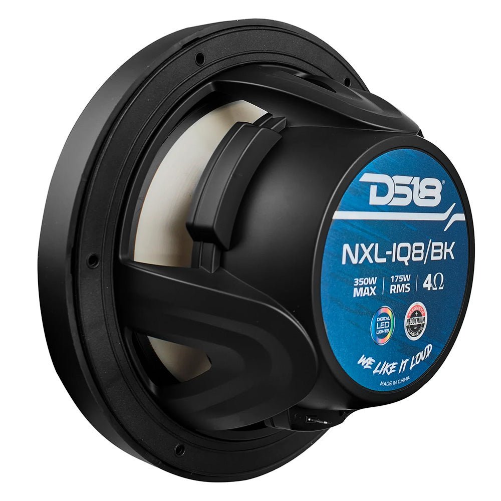 DS18 8" 2 - Way Coaxial Marine Speakers w/Digital LED Lights Bullet Tweeter - Black - 175W, 4 - Ohm [NXL - IQ8/BK] - Houseboatparts.com