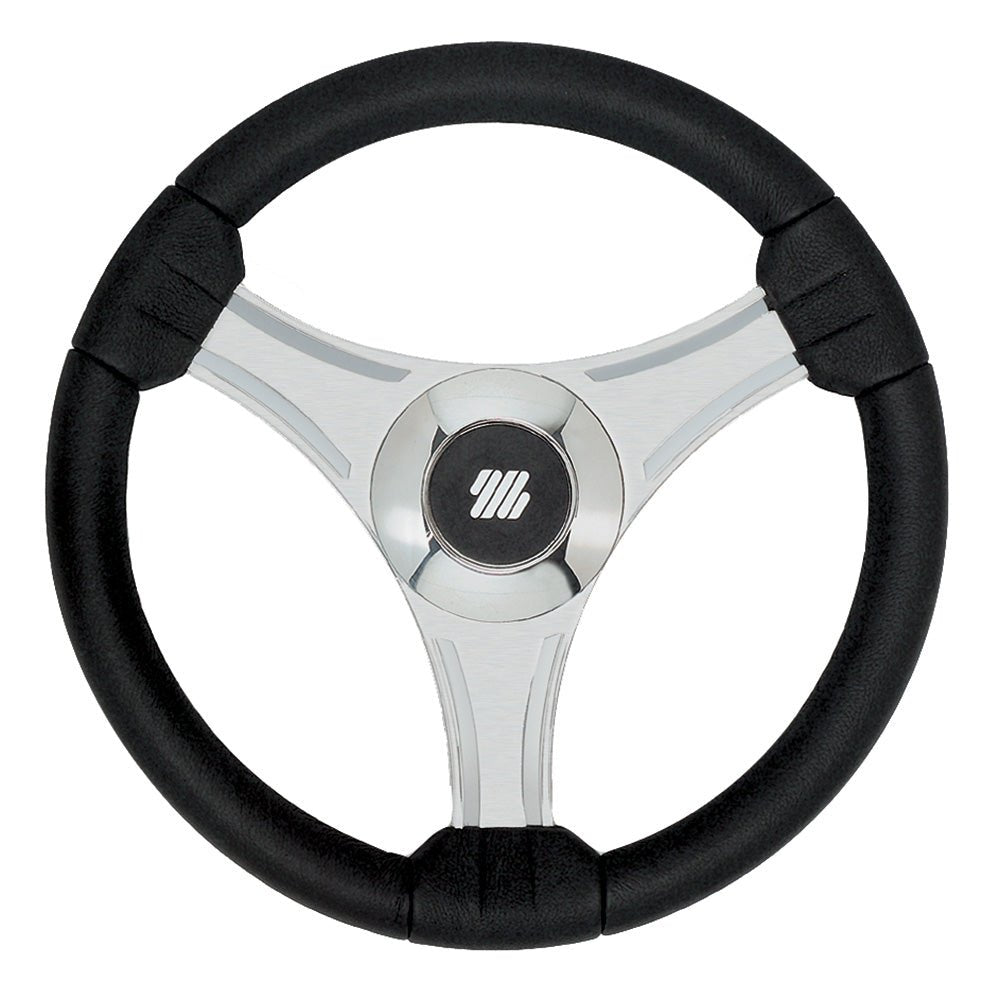Uflex - Tavolara - 13.8" Black Polyurethane Steering Wheel w/Silver Spokes X62 Hub [65277N] - Houseboatparts.com