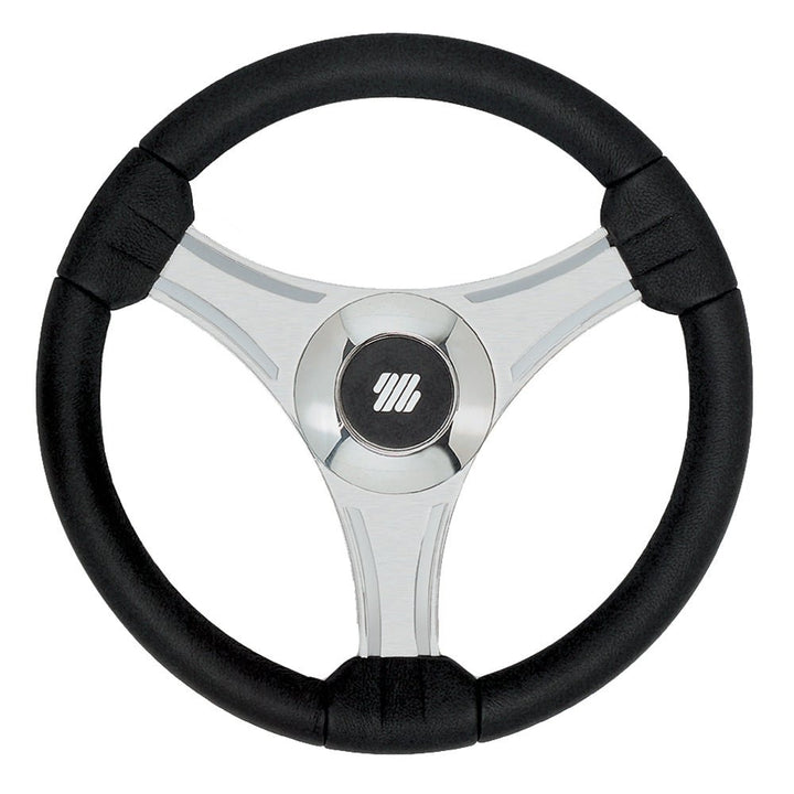 Uflex - Tavolara - 13.8" Black Polyurethane Steering Wheel w/Silver Spokes X62 Hub [65277N] - Houseboatparts.com