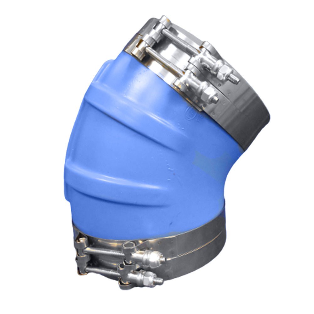 Trident Marine ID 45 Degree Blue Silicone Molded Wet Exhaust Elbow w/4 T - Bolt Clamps [240V10000 - S/S] - Houseboatparts.com