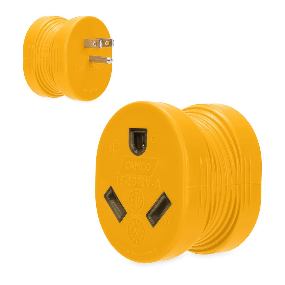 Camco Power Grip RV Adapter - 15Amp Male/30Amp Female [55223] - Houseboatparts.com