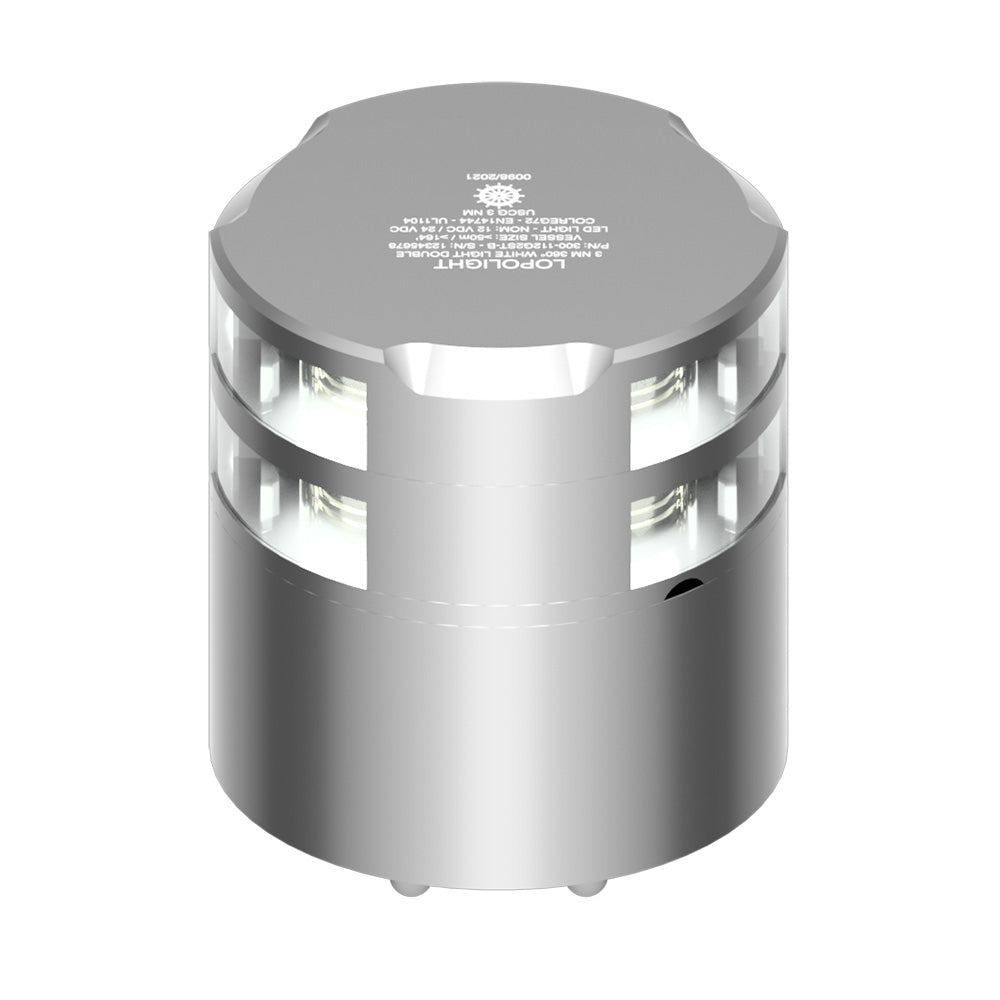 Lopolight 360 Double - Stacked 3nm Masthead Light - Silver Anodized [300 - 112G2ST] - Houseboatparts.com