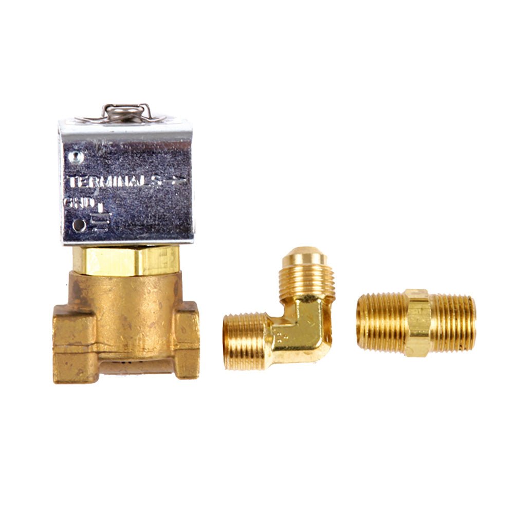 Trident Marine Low - Pressure Brass Solenoid Shut - Off Valve 1/4" Ports 2 Brass Connection Fittings [1300 - 7708.2 - KIT] - Houseboatparts.com