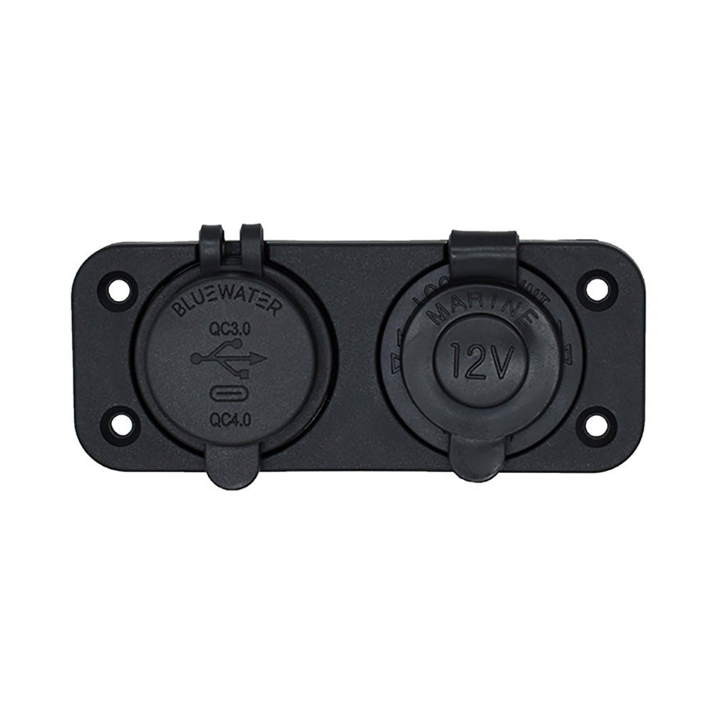 Bluewater Dual USB/USB - C 12V Combo Receptacle w/Plate [3000 - 4011] - Houseboatparts.com