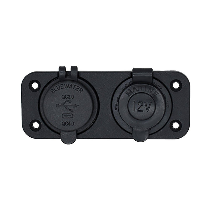 Bluewater Dual USB/USB - C 12V Combo Receptacle w/Plate [3000 - 4011] - Houseboatparts.com