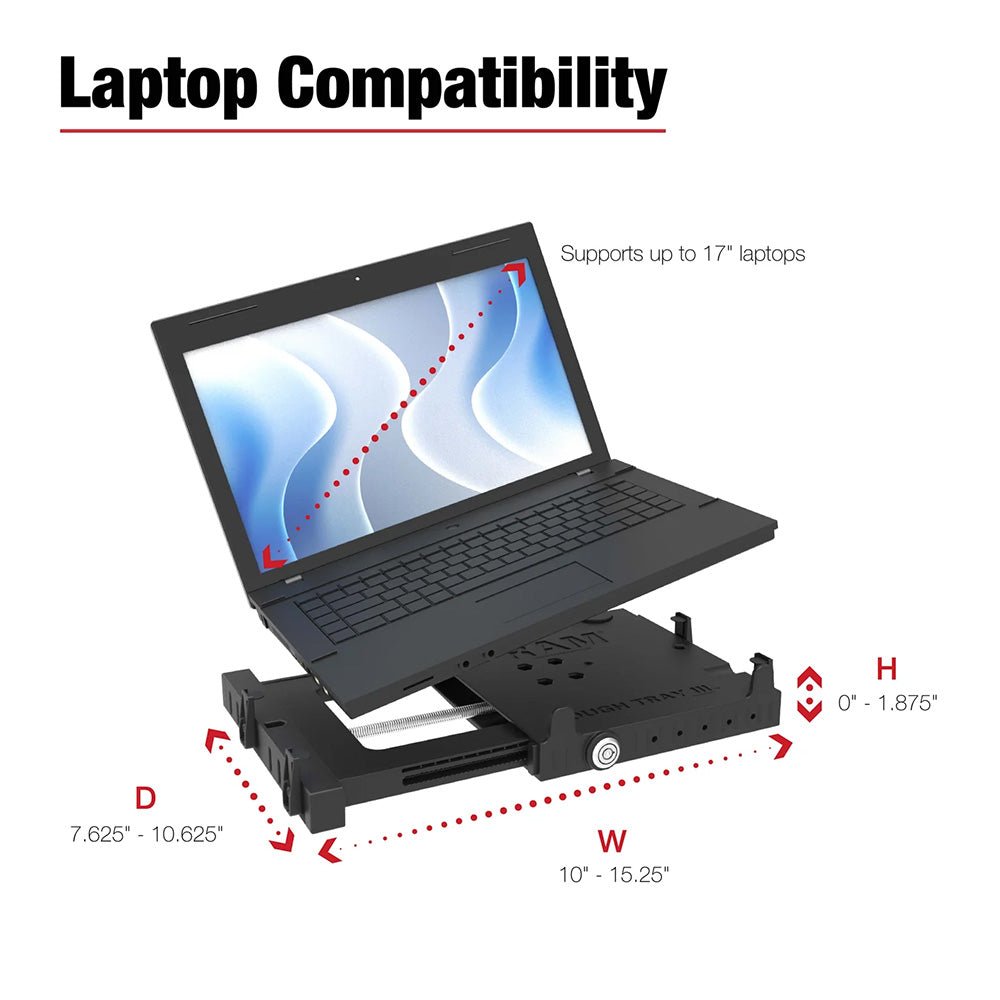 RAM Mount RAM Tough - Tray III Spring - Loaded Laptop Tray [RAM - 234 - 7] - Houseboatparts.com