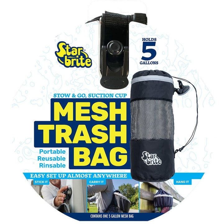 Star brite Mesh Trash Bag w/Locking Suction Cup Litter Guard Cinch Tie - 5 Gallons [52074] - Houseboatparts.com