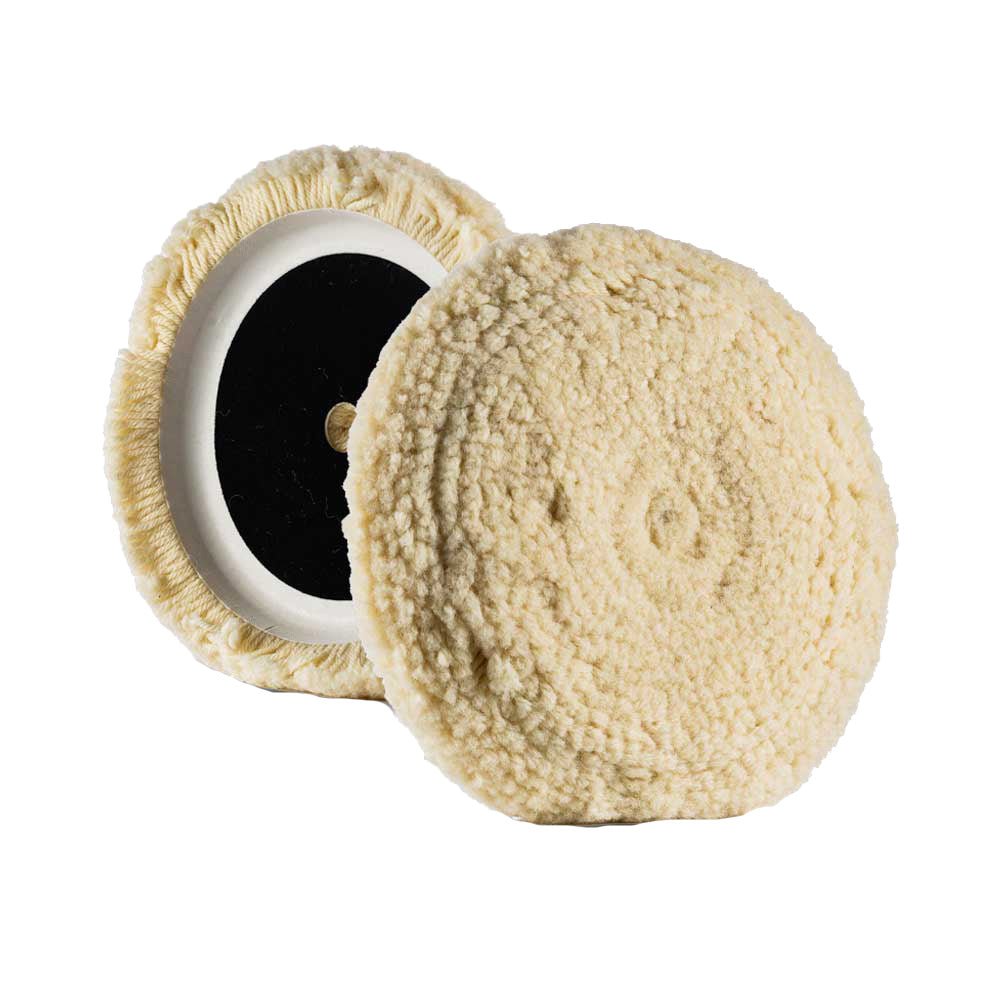 Lake Country White Curved Edge 100% Steamed Twisted Wool Pad 8" x 1.5" [10 - 100 - LC] - Houseboatparts.com