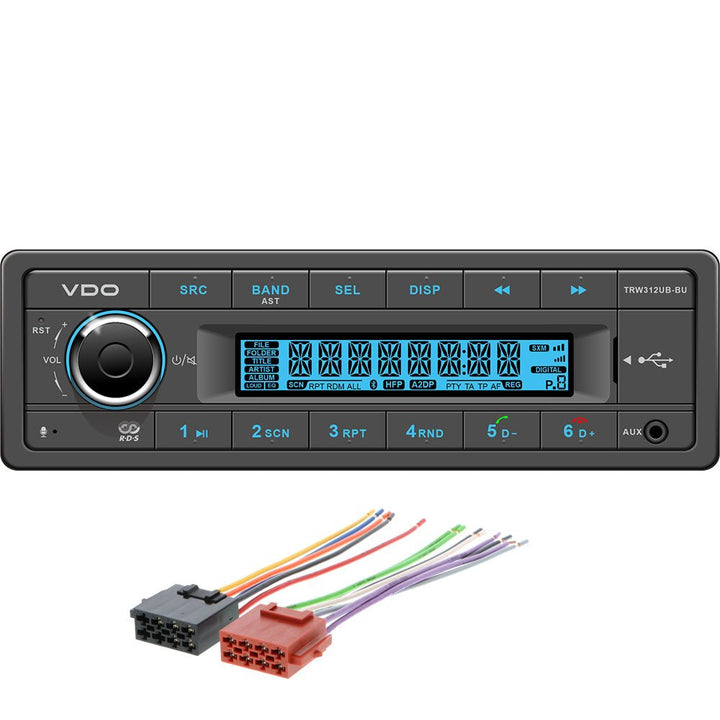 VDO 12V Radio w/FM RDS Tuner MP3/WMA/USB/Bluetooth - Blue Illumination - Includes Power Speaker Harness [TRW312UB - BUK] - Houseboatparts.com