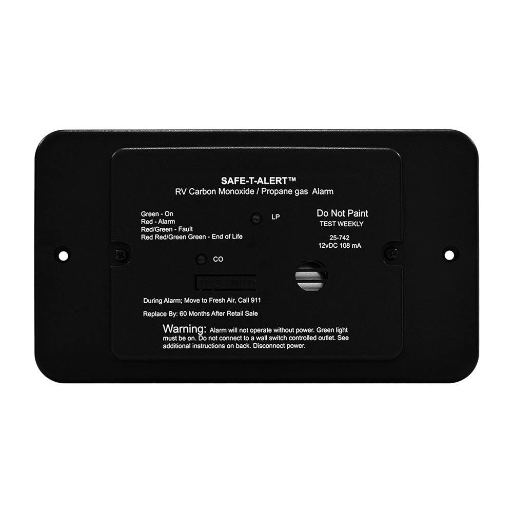 Safe-T-Alert 25 Series Flush Mount Dual Carbon Monoxide/Propane Alarm w/Trim Ring - Black - 12V Hard Wire [25-742-TR-BL] - Houseboatparts.com