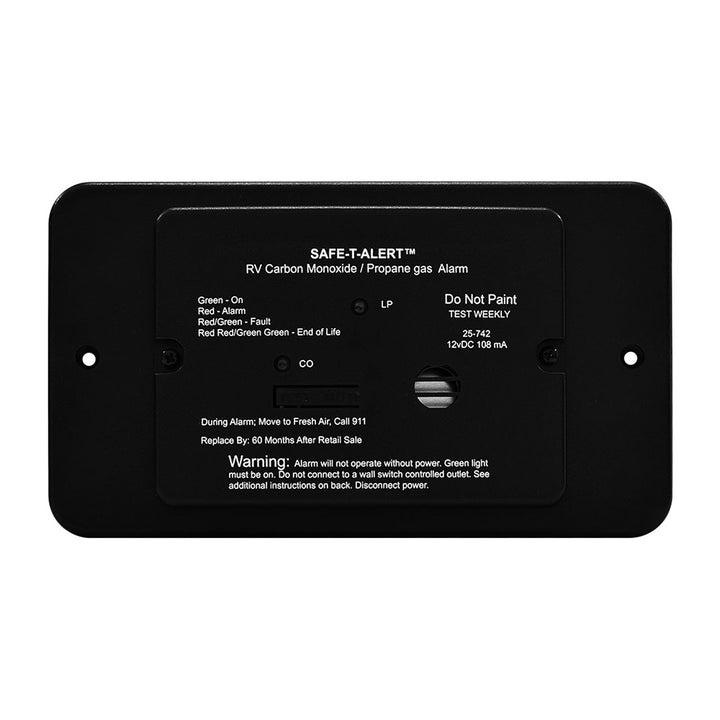 Safe-T-Alert 25 Series Flush Mount Dual Carbon Monoxide/Propane Alarm w/Trim Ring - Black - 12V Hard Wire [25-742-TR-BL] - Houseboatparts.com