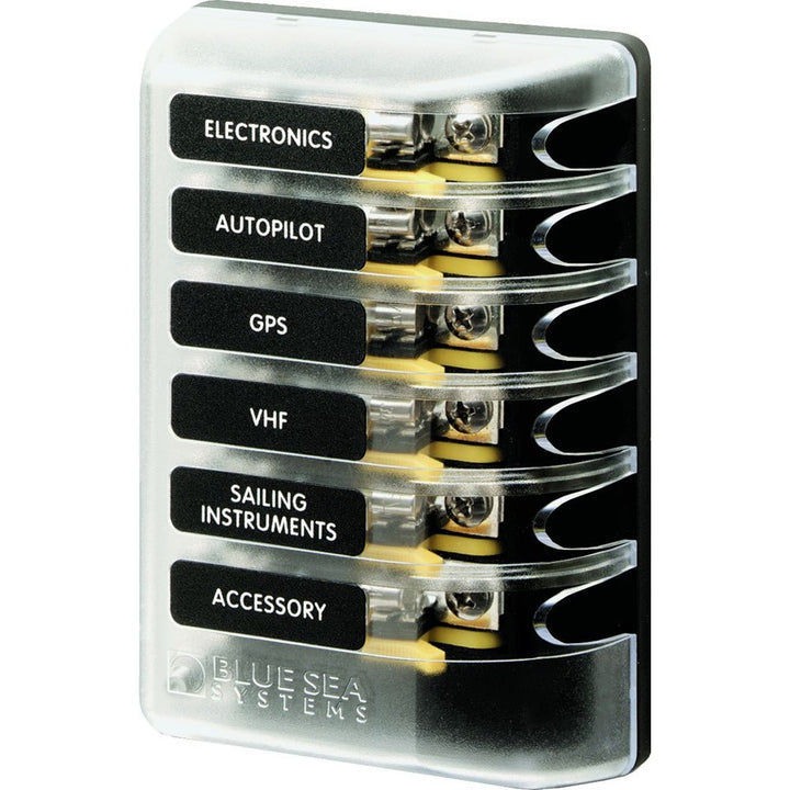 Blue Sea 5018 ST Glass Fuse Block w/out Negative Bus - 6 Circuit [5018] - Houseboatparts.com