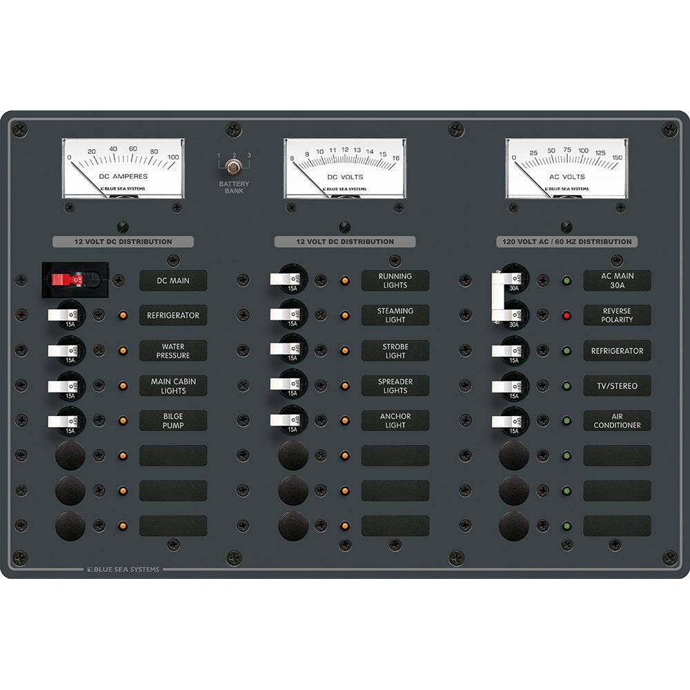 Blue Sea 8084 AC Main +6 Positions/DC Main +15 Positions Toggle Circuit Breaker Panel - White Switches [8084] - Houseboatparts.com