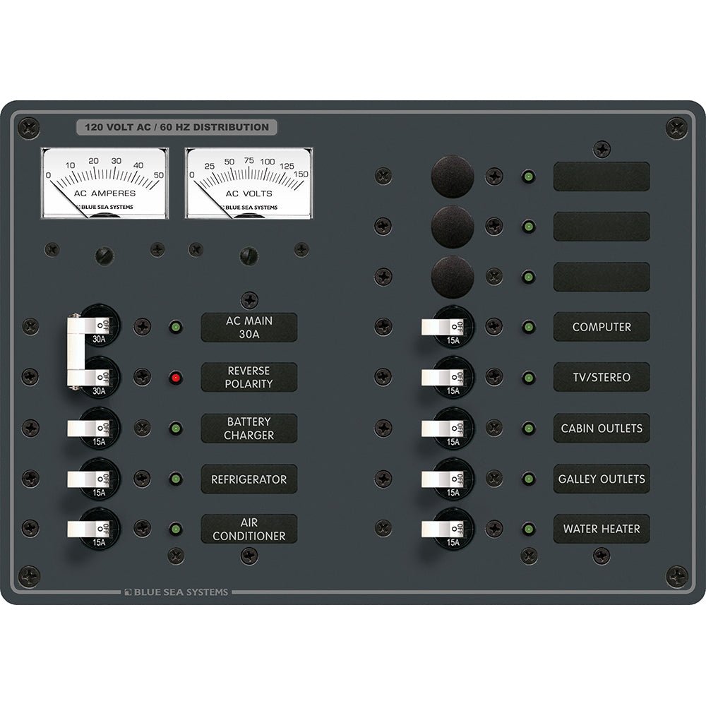 Blue Sea 8076 AC Main +11 Positions Toggle Circuit Breaker Panel - White Switches [8076] - Houseboatparts.com